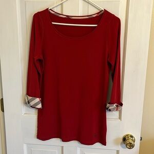 Burberry Red Top with Plaid Accents